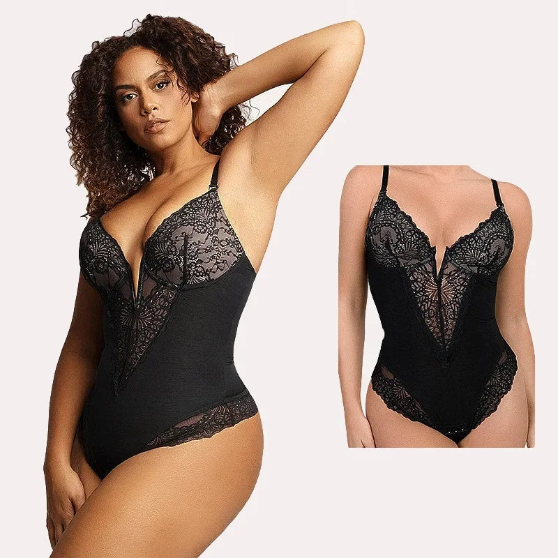 Sexy Lace Bodysuit V-Neck Vibrant Underwear Body Shaping Tummy Control Butt Lifting Strap Bodysuit plus Size G-String