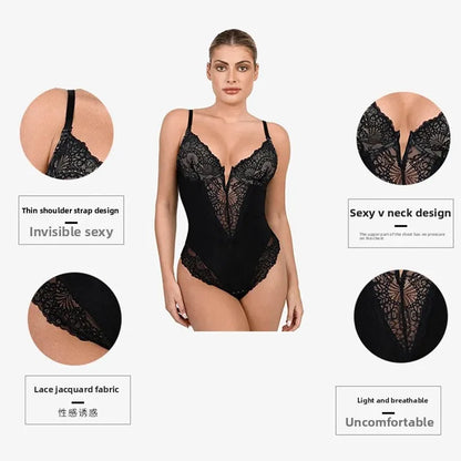 Sexy Lace Bodysuit V-Neck Vibrant Underwear Body Shaping Tummy Control Butt Lifting Strap Bodysuit plus Size G-String