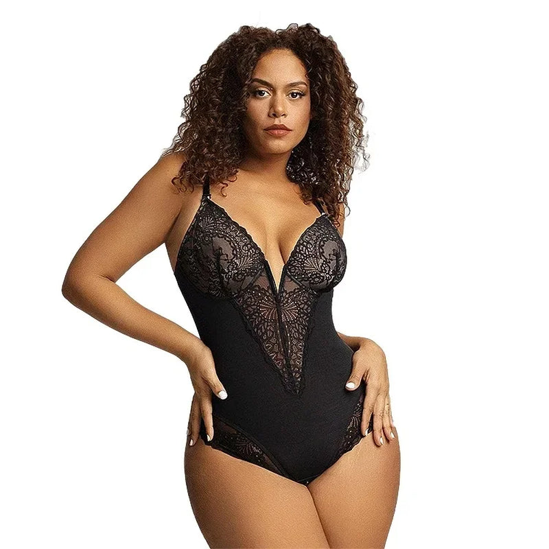 Sexy Lace Bodysuit V-Neck Vibrant Underwear Body Shaping Tummy Control Butt Lifting Strap Bodysuit plus Size G-String
