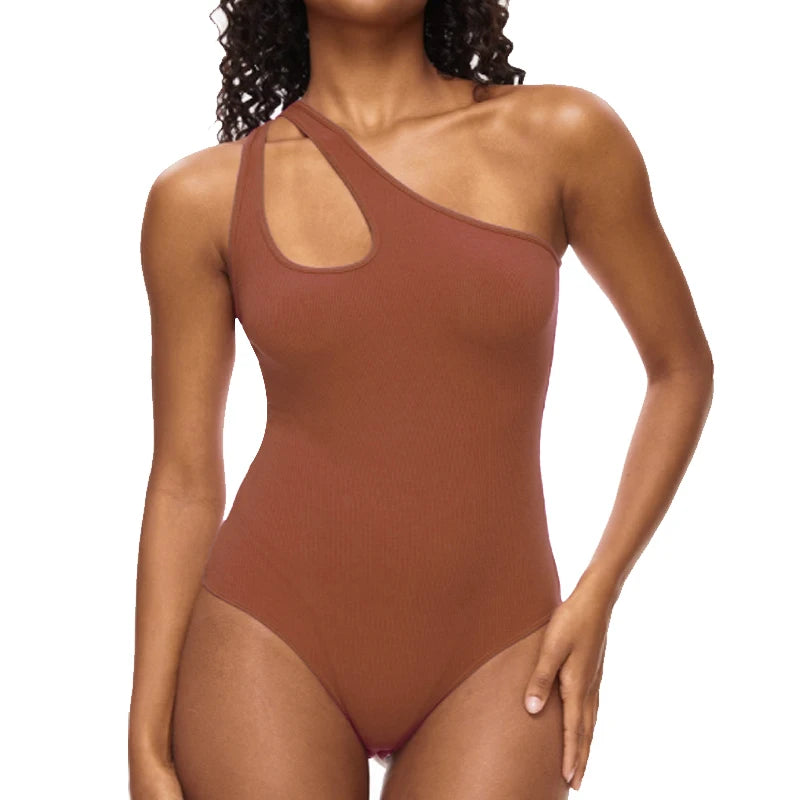 Women'S Sexy Sloping One-Shoulder Camisole Shapewear Bodysuits Tummy Control Tank Top Body Shaper Sleeveless Leotards Slim Thong