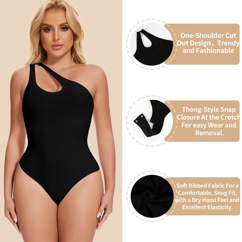 Women'S Sexy Sloping One-Shoulder Camisole Shapewear Bodysuits Tummy Control Tank Top Body Shaper Sleeveless Leotards Slim Thong