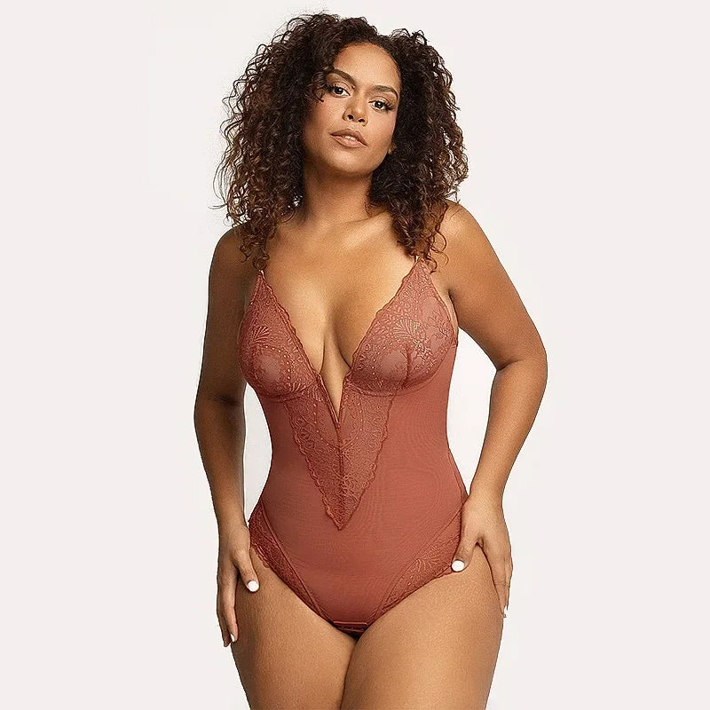 Sexy Lace Bodysuit V-Neck Vibrant Underwear Body Shaping Tummy Control Butt Lifting Strap Bodysuit plus Size G-String
