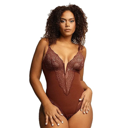 Sexy Lace Bodysuit V-Neck Vibrant Underwear Body Shaping Tummy Control Butt Lifting Strap Bodysuit plus Size G-String